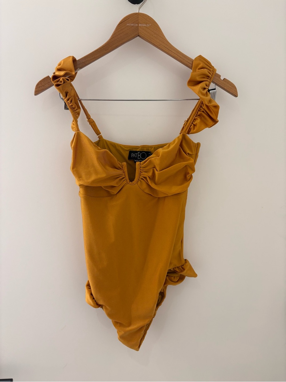 PatBO Mustard Ruffle Strap One-Piece Bodysuit